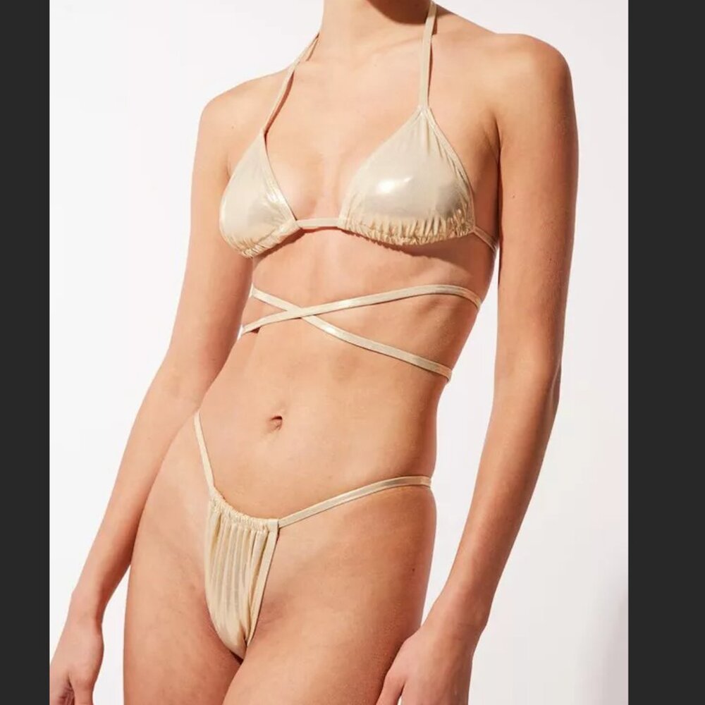 NWT Solid & Striped Raine Strappy Bikini Top and Bottom in Metallic Gold
